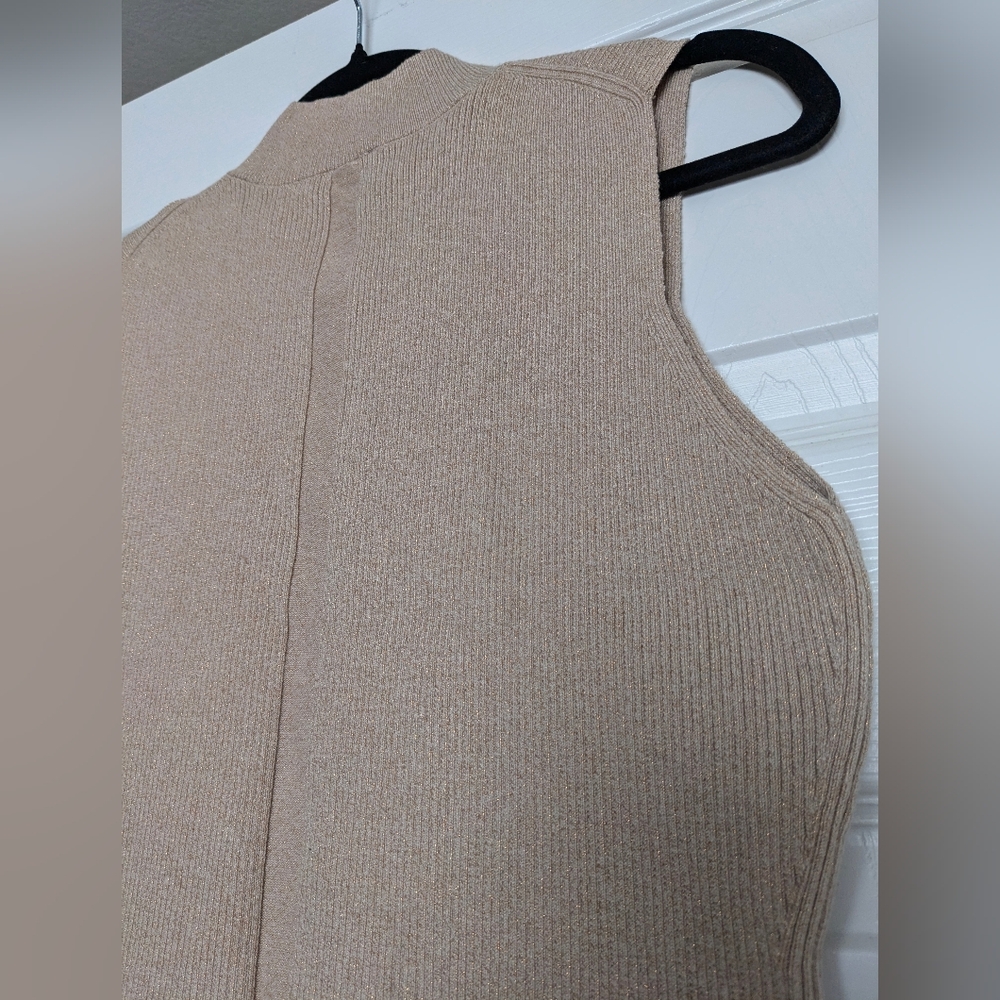 Express Mock Neck Sleeveless Tank Gold Shimmer Back Detail Wool Blend Vest Sz L